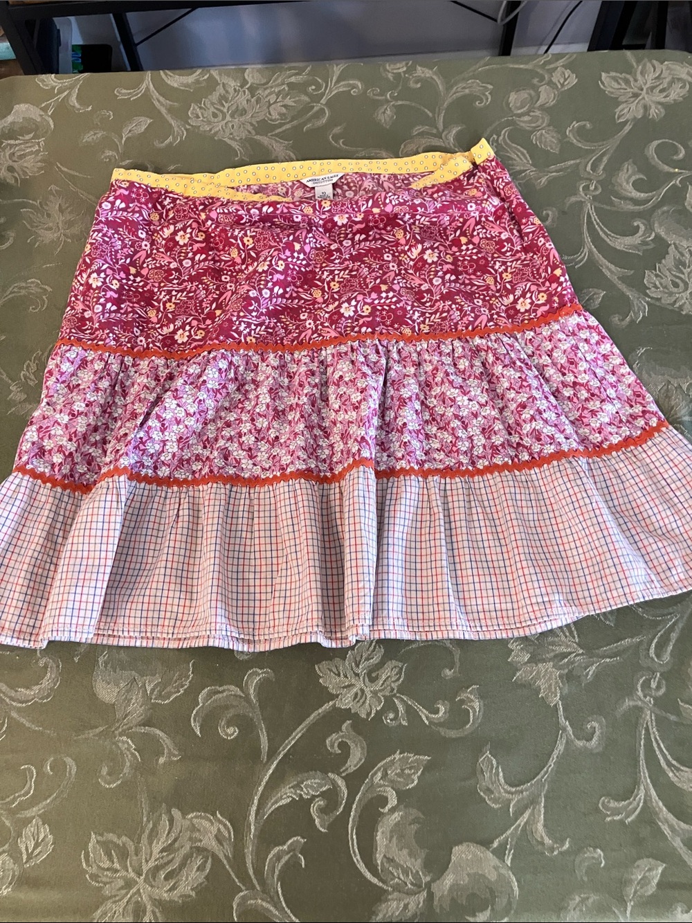 American Eagle Outfitters Pink Mixed-Print Tiered Mini Skirt